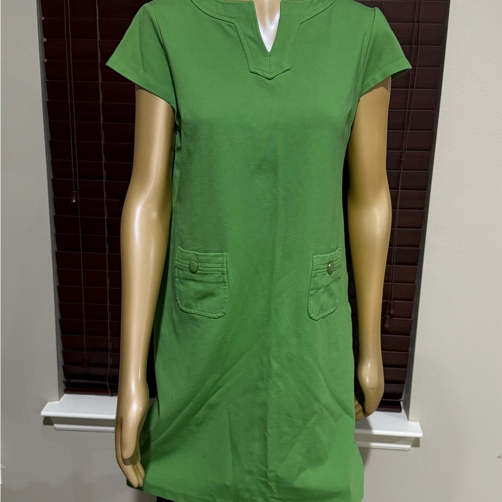 Talbots Green Tunic Dress with Buttoned Pockets